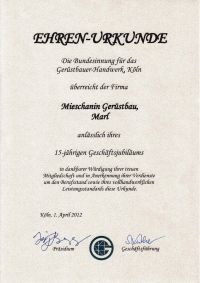 Ehren-Urkunde der Bundesinnung